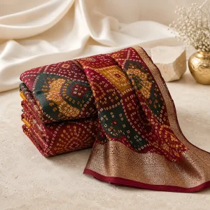 Wine Bandhani Gajji Silk Dupatta