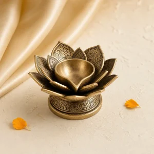 Antique lotus brass diya