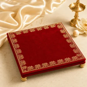 Crimson Velvet Lotus Pooja Asan