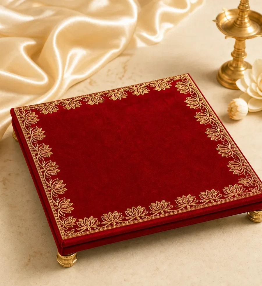Crimson Velvet Lotus Pooja Asan
