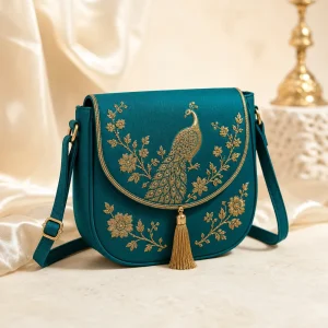 Peacock Teal Embroidered Sling Bag