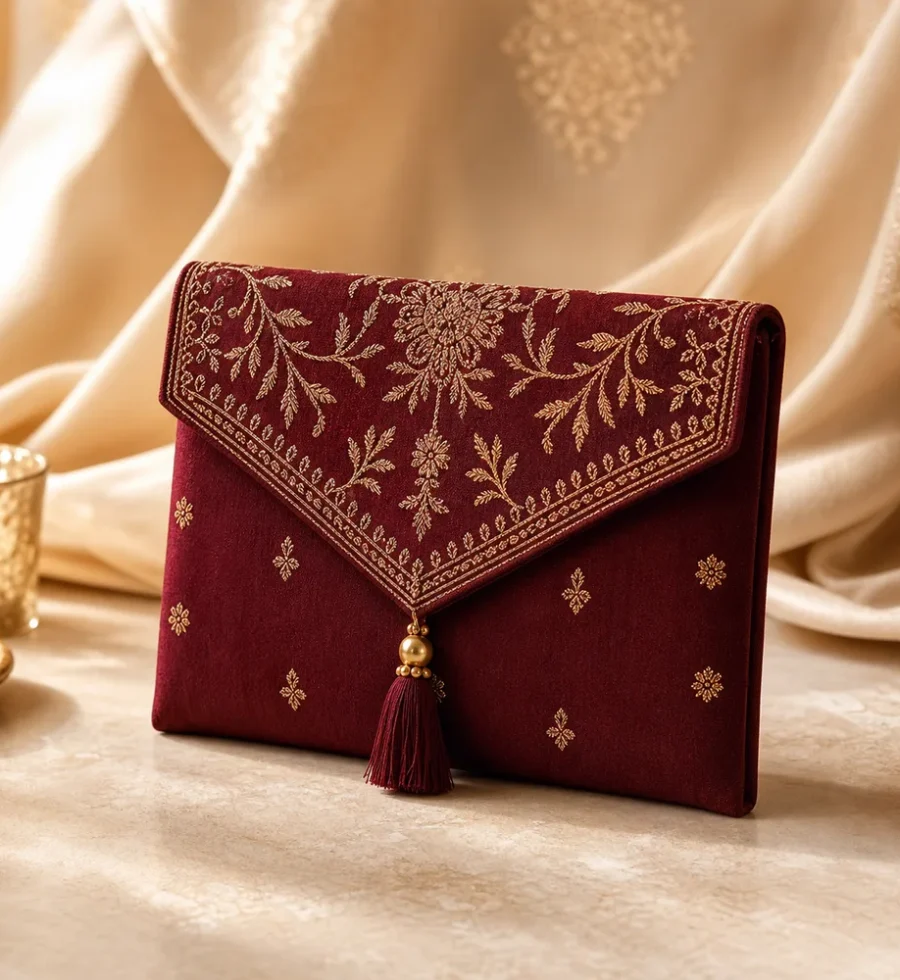 Maroon Zari Festive Purse
