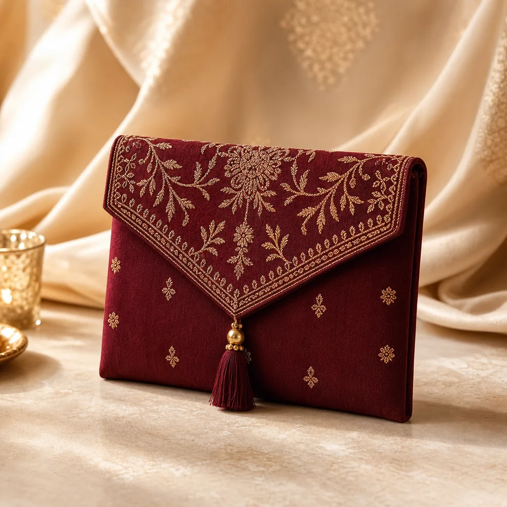 Maroon Zari Festive Purse